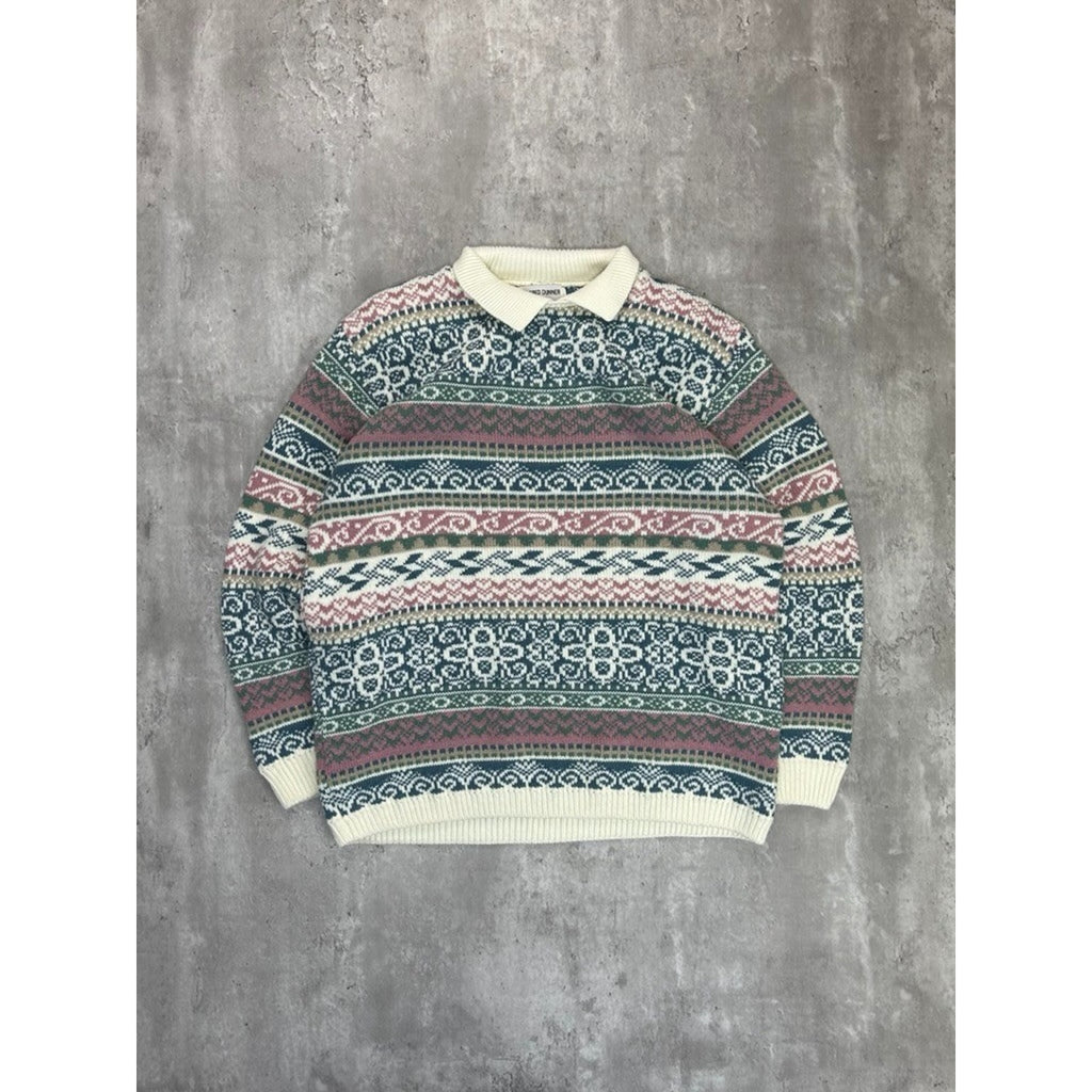 Vintage 90s Women's Alfred Dunner Abstract Striped Collared Knit Sweater Large