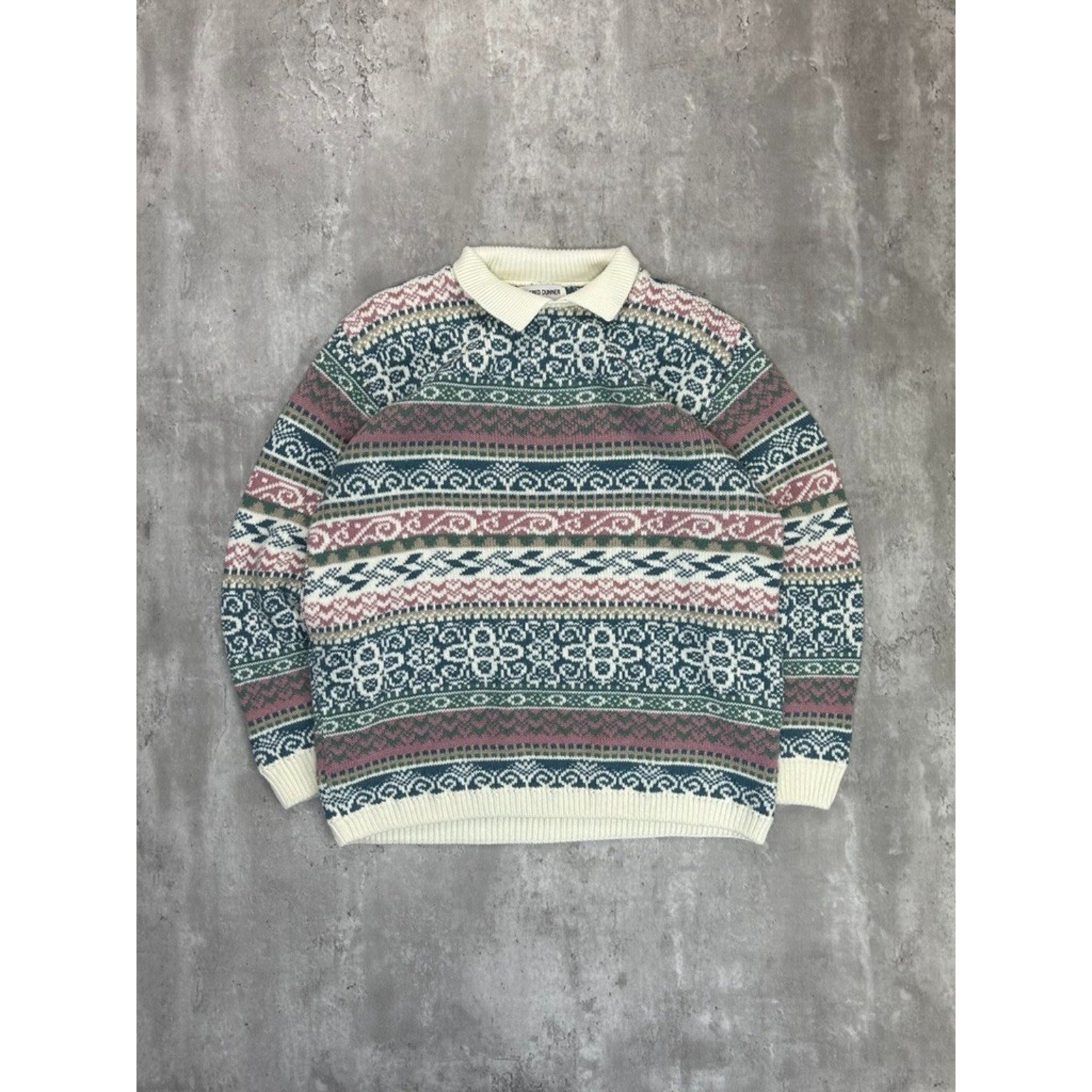 Vintage 90s Women's Alfred Dunner Abstract Striped Collared Knit Sweater Large