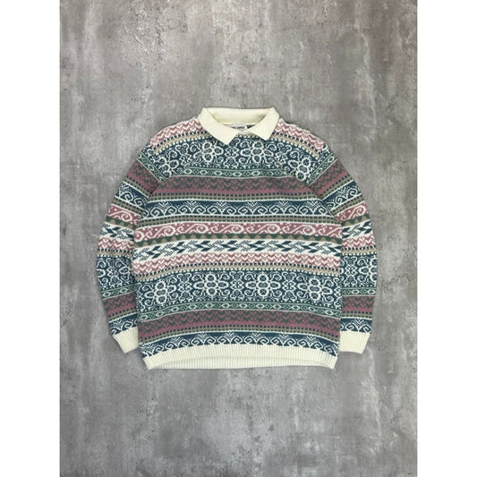 Vintage 90s Women's Alfred Dunner Abstract Striped Collared Knit Sweater Large