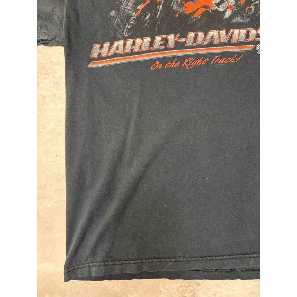 Vintage Harley Davidson Racing On The Right Track Graphic T-Shirt Size Medium
