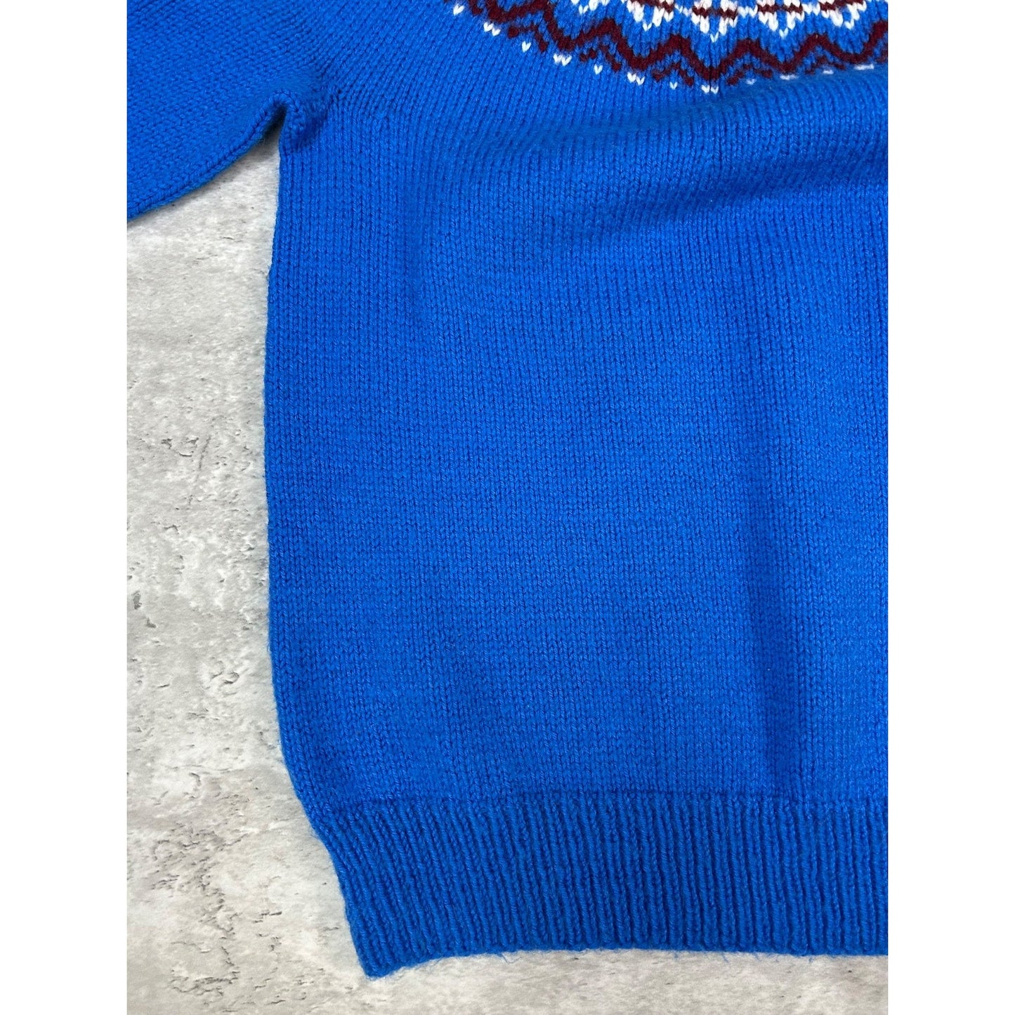 Vintage 90s Aztec Pattern Mock Neck Knit Sweater Size Medium Blue