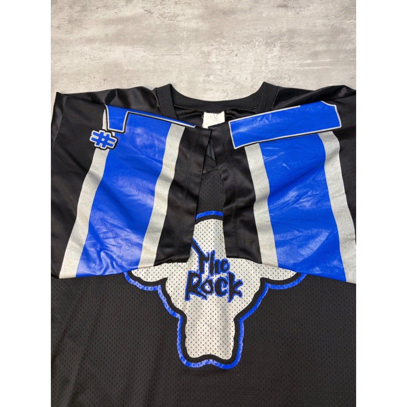 Vintage 90s The Rock #1 Electrifying Graphic Spellout Football Jersey Size 2XL
