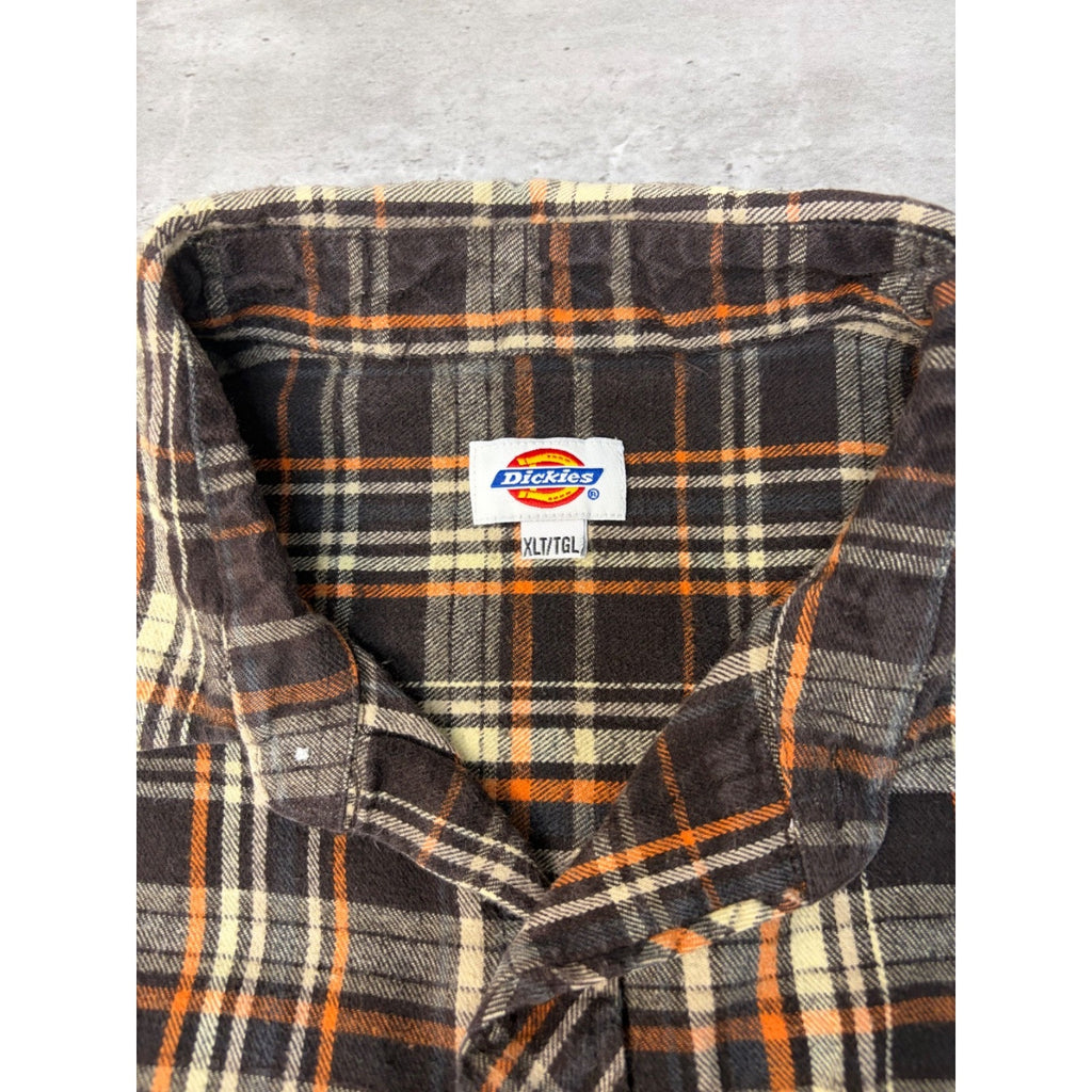 Vintage Dickies Plaid Pearl Snap Long Sleeve Flannel Button Up Shirt Size XLT