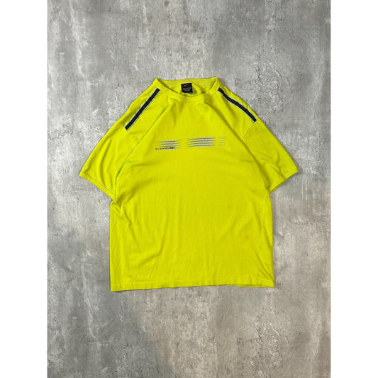 Vintage 2000s Nike Striped Spellout Graphic T-Shirt Size Medium Neon Green