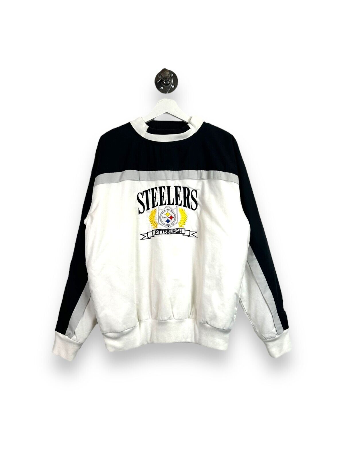 Vintage 90s Pittsburgh Steelers NFL Quilted Lined Graphic Sweatshirt Size Large