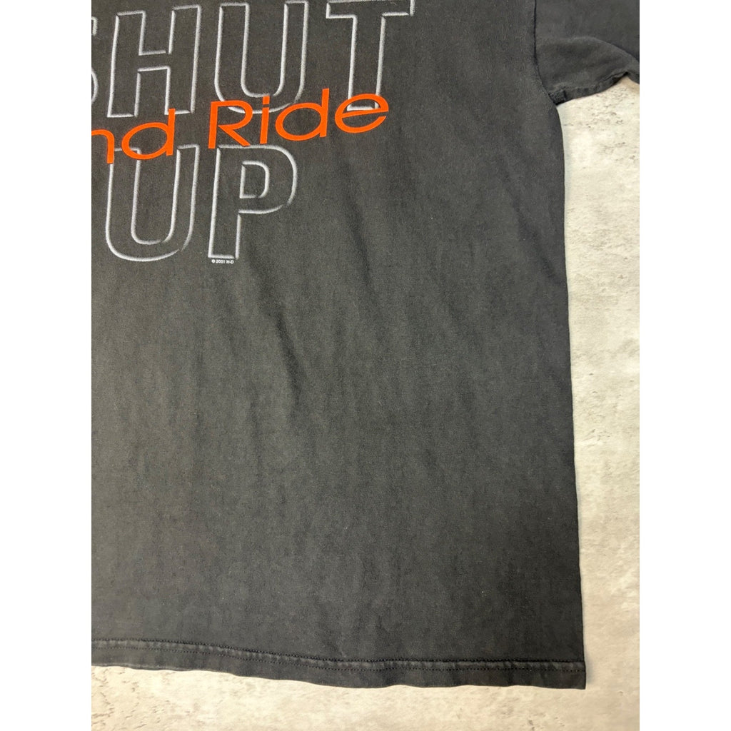 Vintage 2001 Harley Davidson Shut Up And Ride Spellout Graphic T-Shirt Sz Large