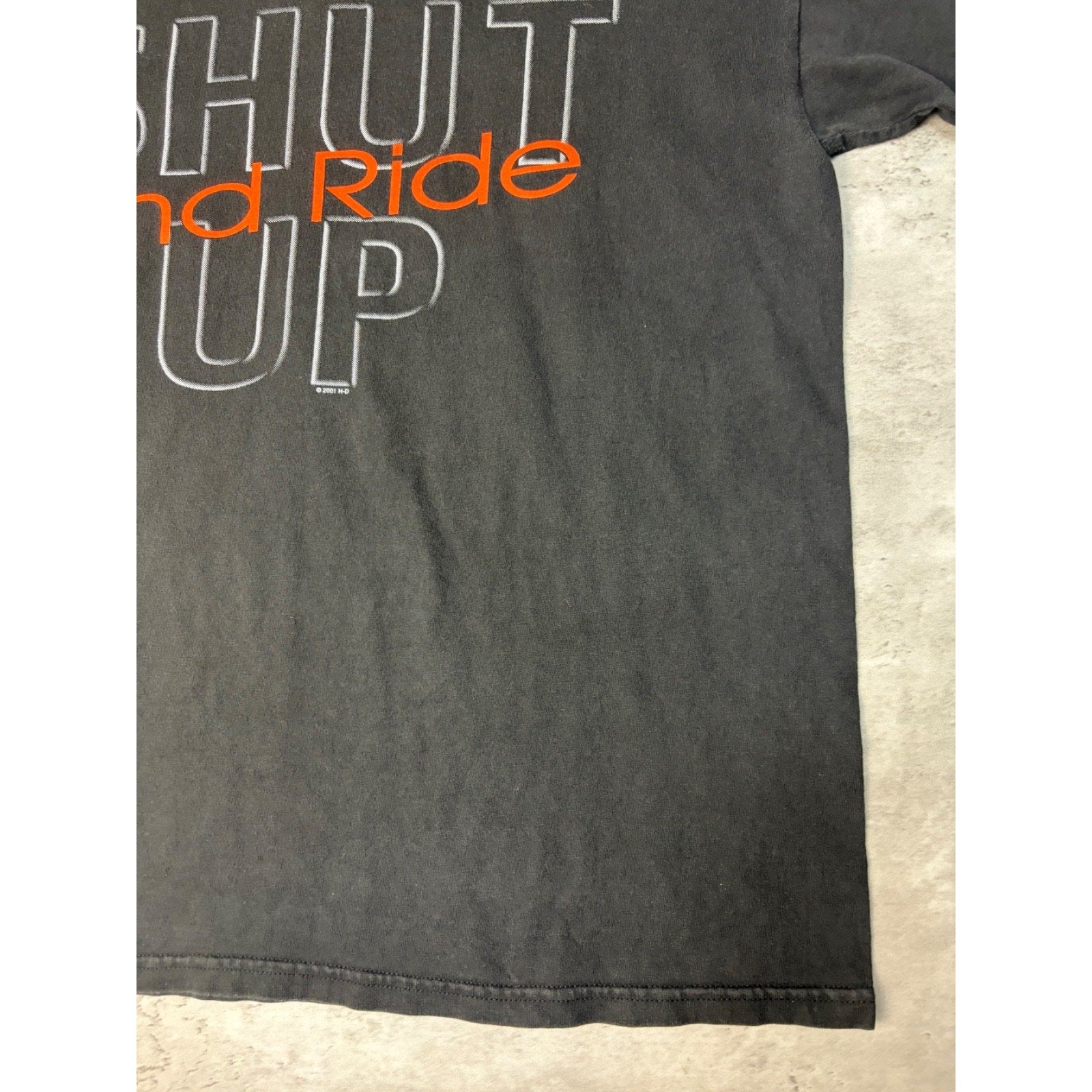 Vintage 2001 Harley Davidson Shut Up And Ride Spellout Graphic T-Shirt Sz Large
