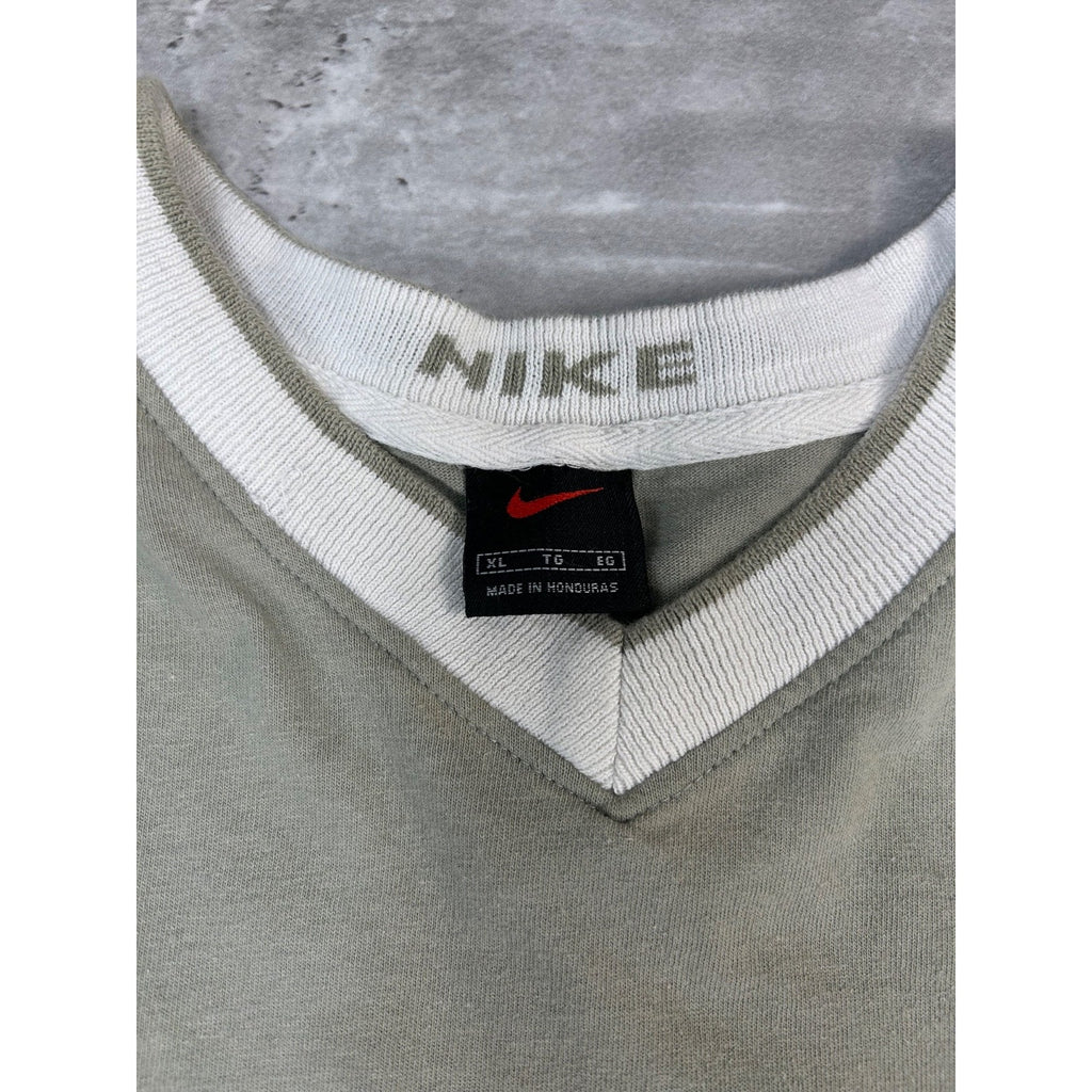 Vintage 2000s Nike Embroidered Swoosh Long Sleeve V-Neck T-Shirt Size XL