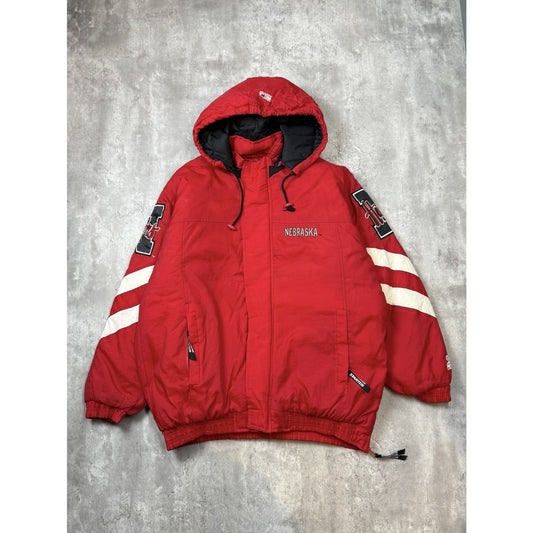 Vintage 90s Nebraska Cornhuskers NCAA Insulated Starter Hooded Jacket Size XL