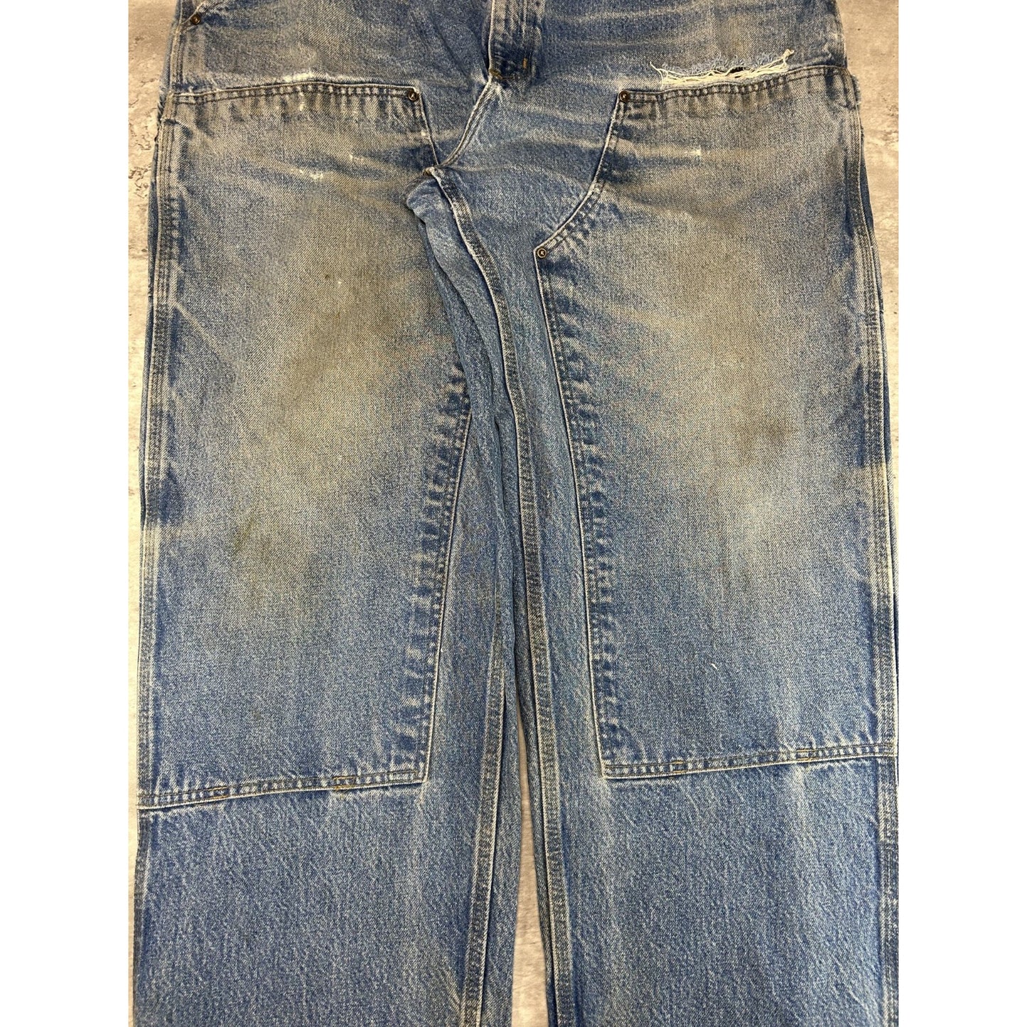 Vintage Carhartt Light Wash Denim Double Knee Carpenter Pants Size 40 Blue