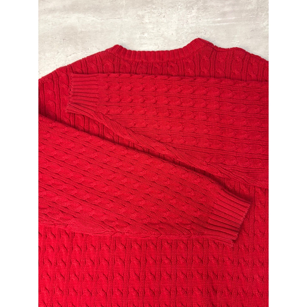 Vintage Chaps Embroidered Crest Pullover Red Cable Knit Sweater Size XL