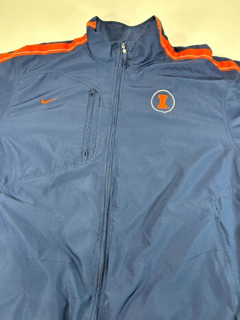 VTG Nike Illinois Fighting Illini NCAA Nylon Full Zip Windbreaker Jacket Large