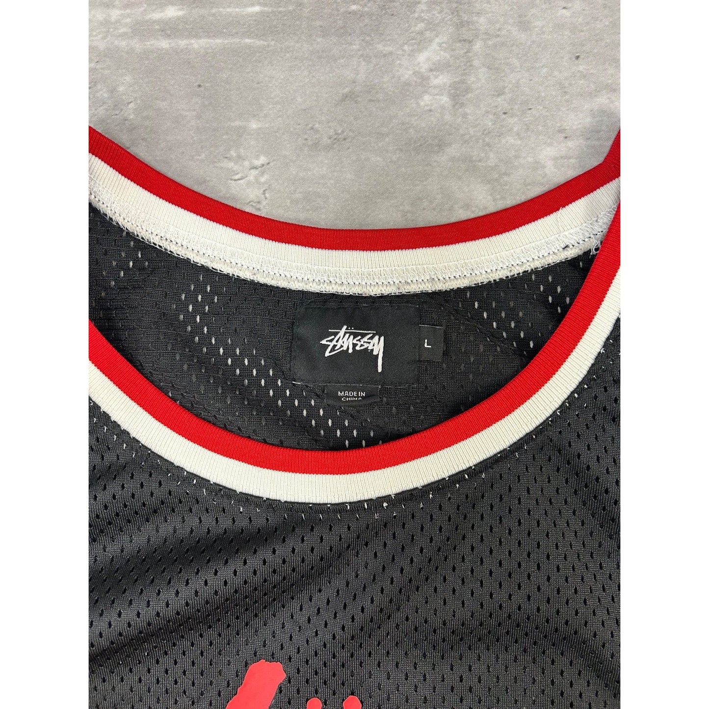 Stussy Classic Spellout Logo Basketball Jersey Size Large Black
