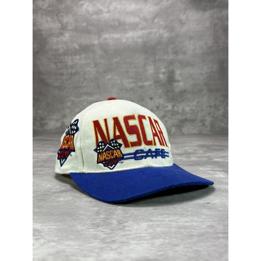 Vintage 90s Nascar Cafe Embroidered Spellout Snapback Hat OSFA White