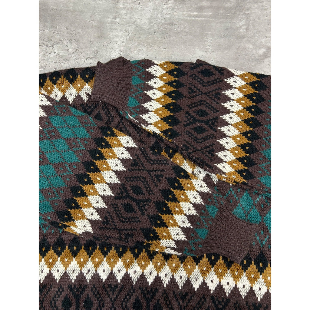 Vintage 90s Jonathan Bryan Diamond Stripe Print Pullover Knit Sweater Sz Medium