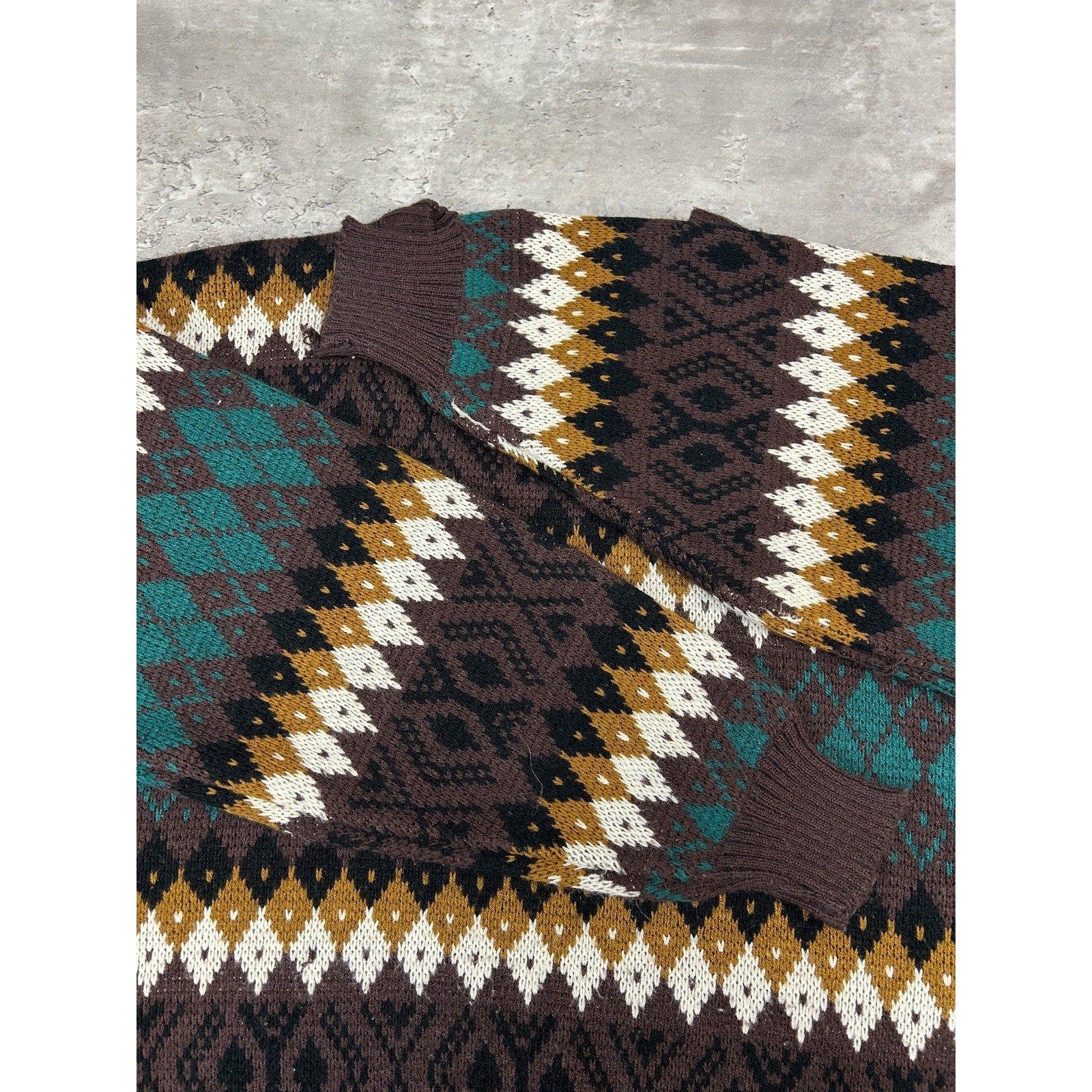 Vintage 90s Jonathan Bryan Diamond Stripe Print Pullover Knit Sweater Sz Medium