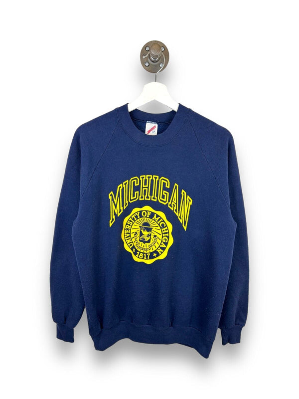 Vintage 80s/90s Michigan Wolverines Crest Graphic Sweatshirt Size Large Blue
