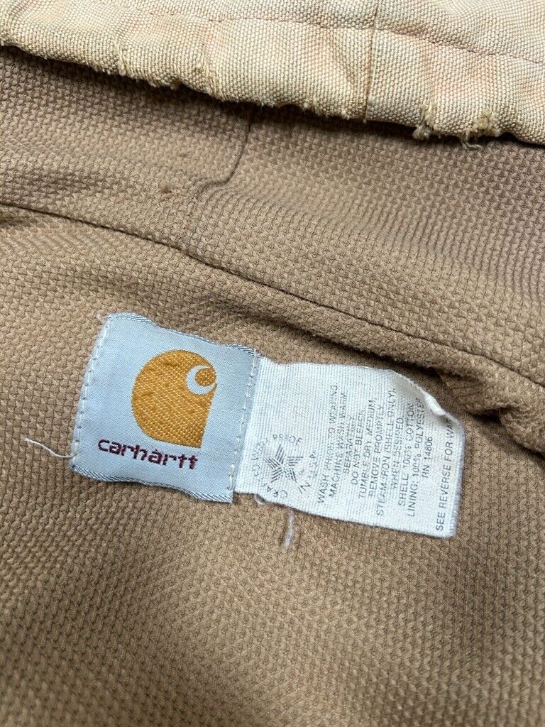 Vintage 80s Carhartt Thermal Canvas Lined Hooded Bomber Jacket Size Large Beige