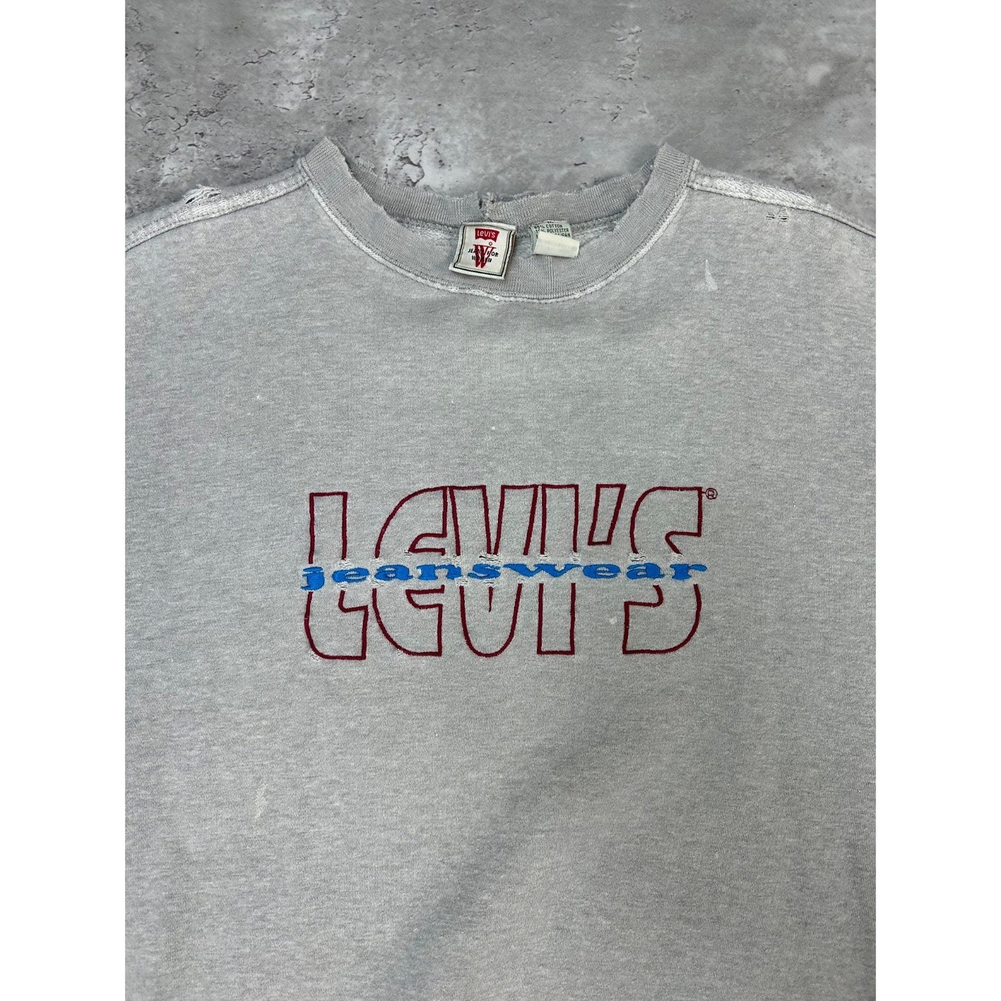 Vintage 90s Levis Jeanswear Embroidered Spellout Graphic Sweatshirt Size Medium