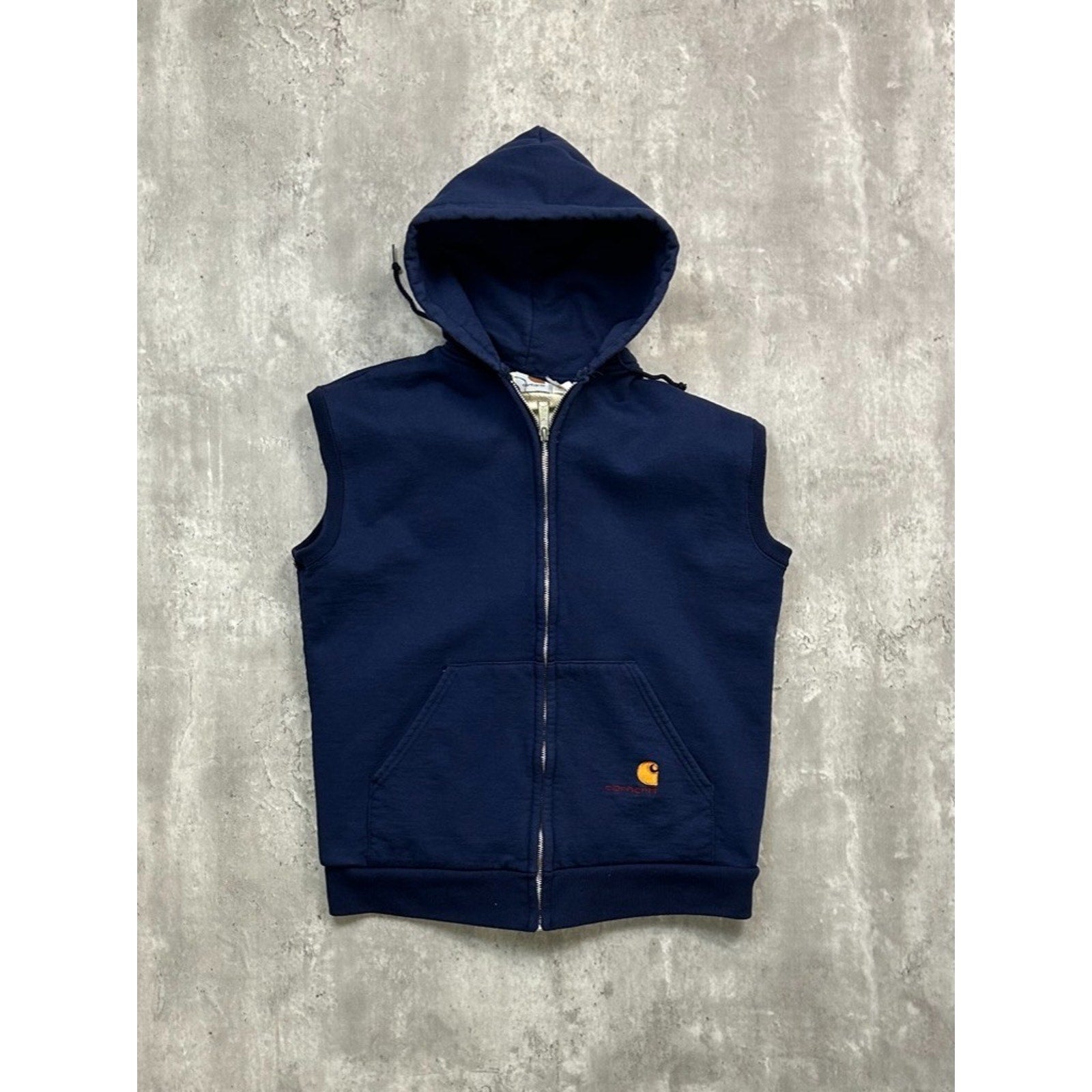 Vintage 80s Carhartt Sleeveless Full Zip Hooded Workwear Sweatshirt Size Large