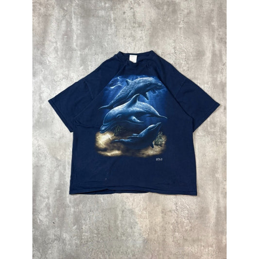 Vintage 90s Dolphin Ocean Animal Nature Graphic T-Shirt Size 2XL Blue