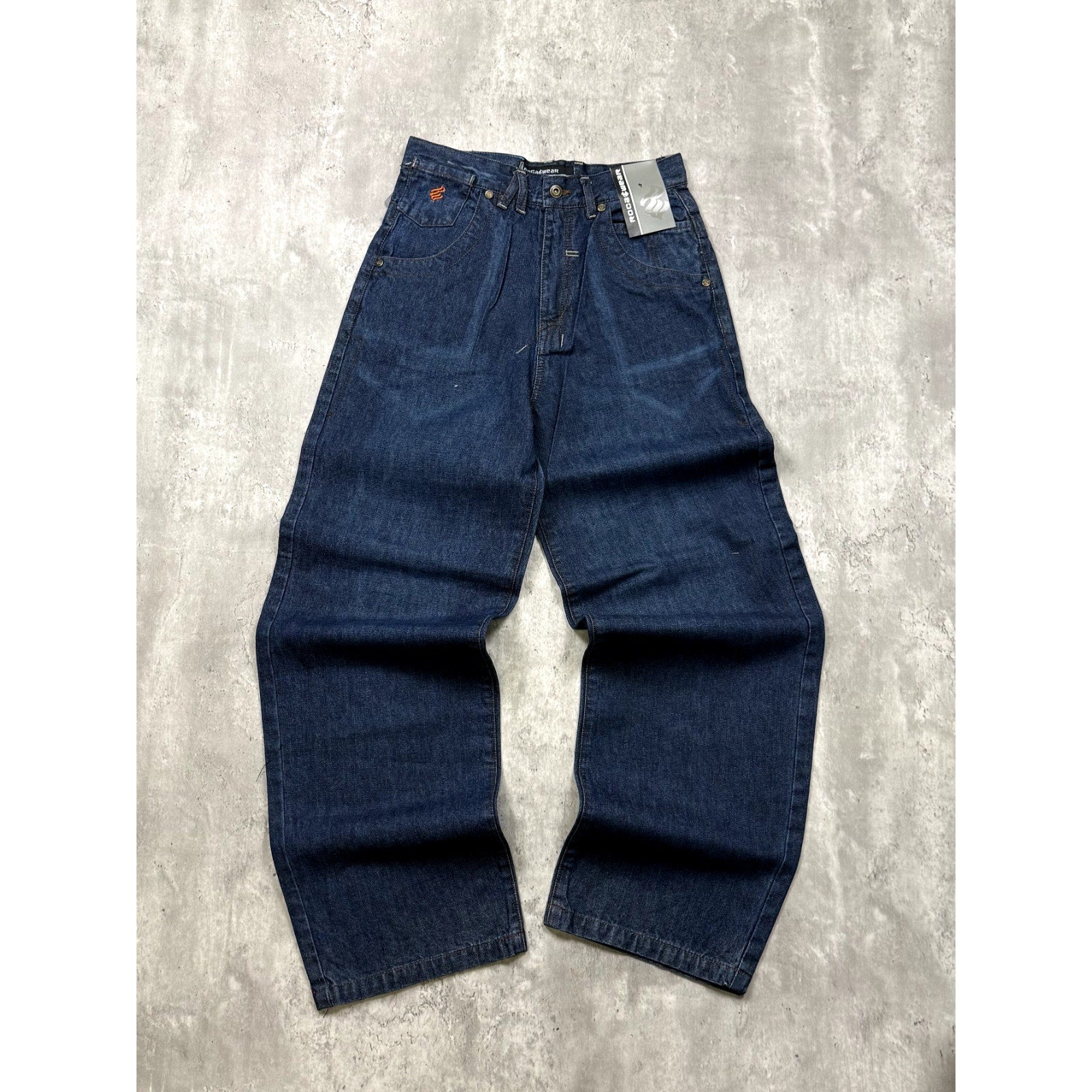 Vintage Y2K Womens Rocawear Embroidered Pocket Logo Dark Wash Denim Pants