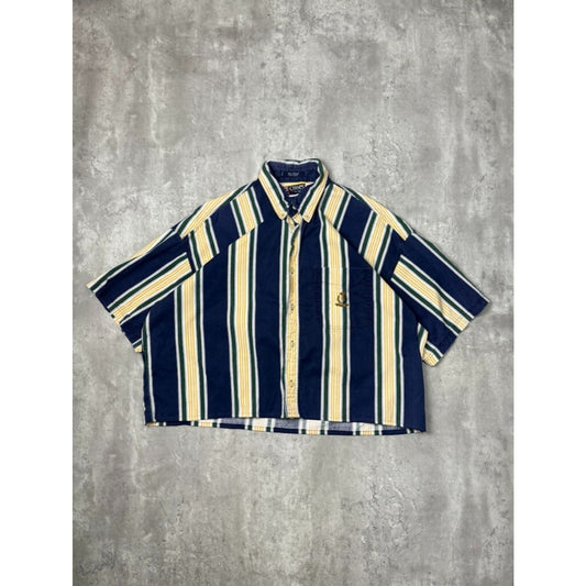 Vintage Chaps Ralph Lauren Striped Reworked Cropped Button Up Shirt Size XL