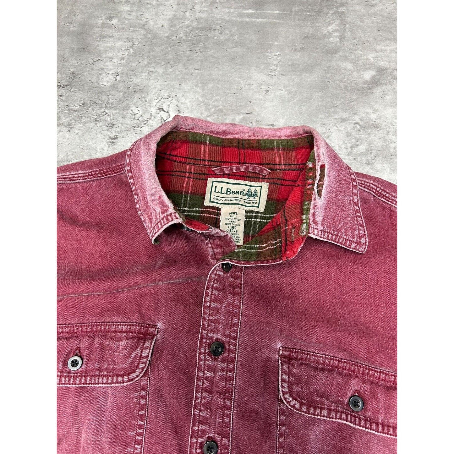 Vintage L.L. Bean Plaid Lined Double Pocket Button Up Shirt Size Large Red