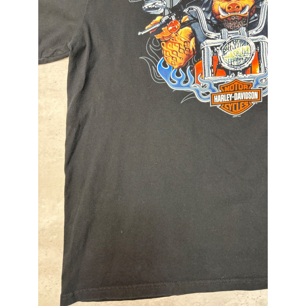 Vintage Harley Davidson Flaming Classic Logo Hog Graphic T-Shirt Size XL