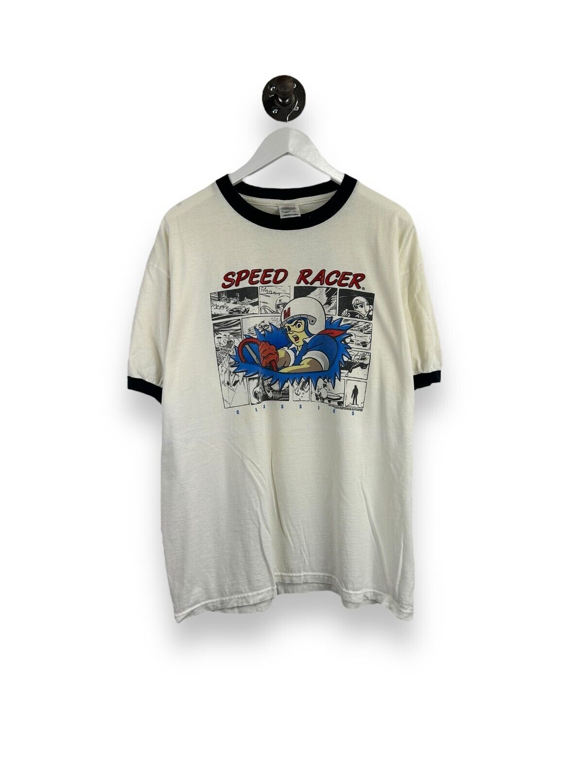 Vintage 2002 Speed Racer Classics Anime Promo Graphic Ringer T-Shirt Size XL