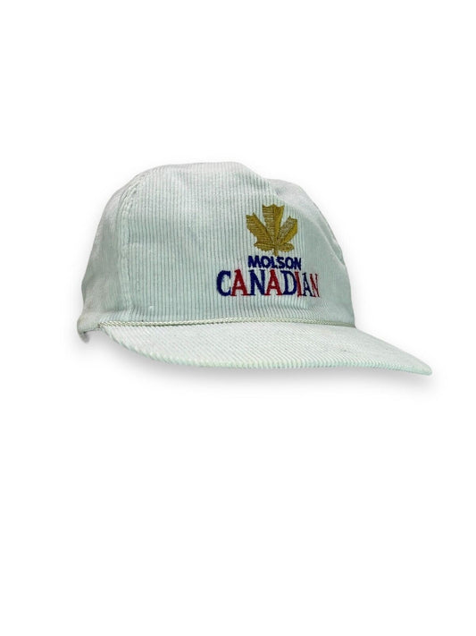 Vintage 90s Molson Canadian Embroidered Corduroy Snapback Hat OSFA White