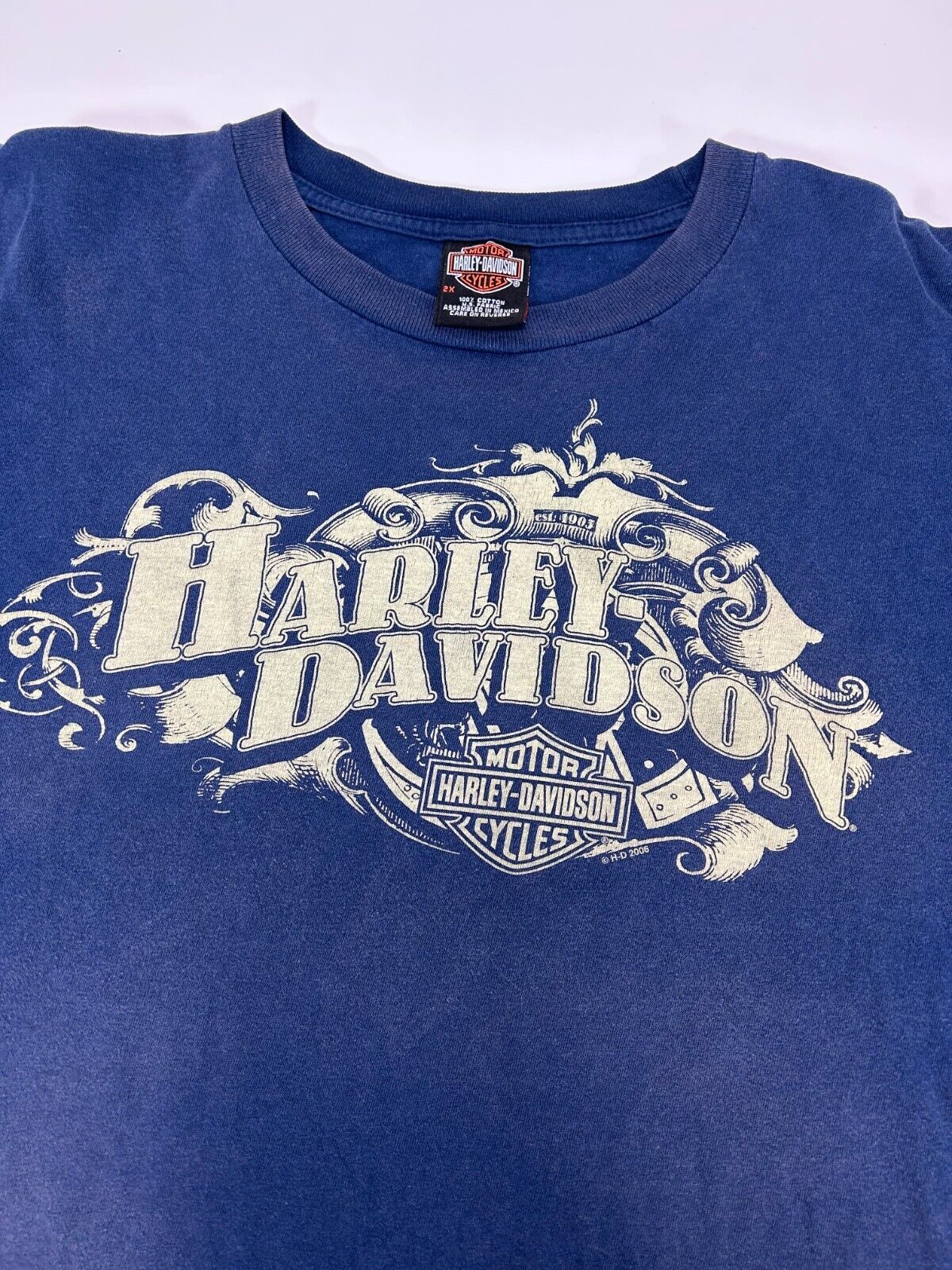 Harley Davidson Motorcycles Logo Graphic Spell Out T-Shirt Size 2XL Blue