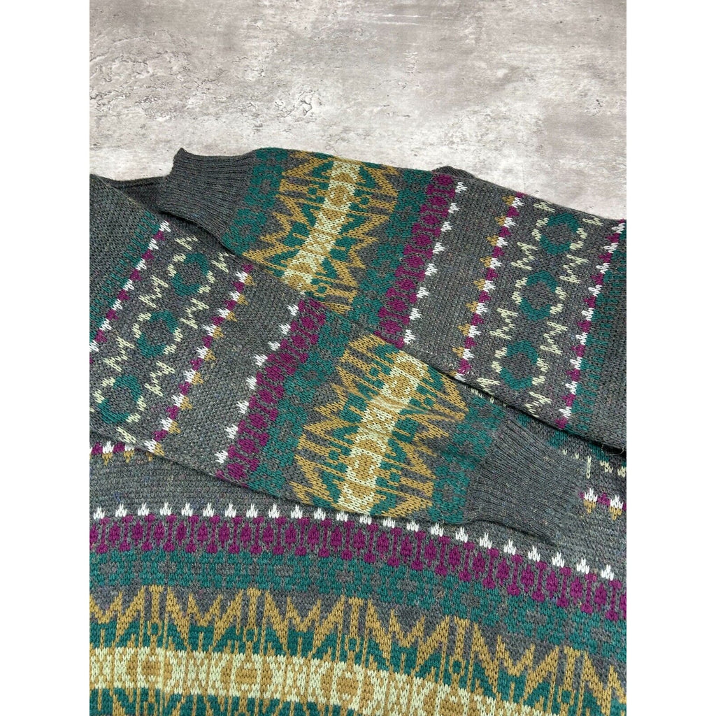Vintage 80s/90s Sears Abstract Striped Ribbed Pullover Knit Sweater Size XL