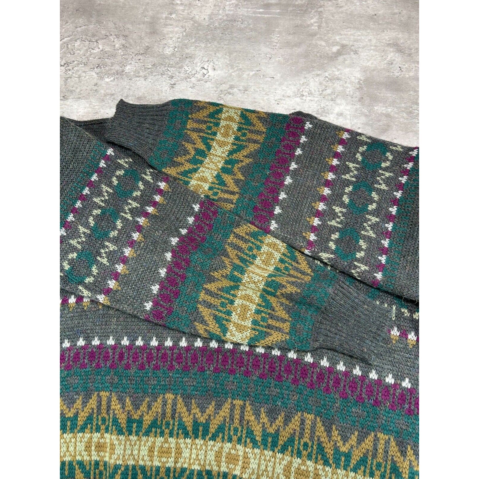 Vintage 80s/90s Sears Abstract Striped Ribbed Pullover Knit Sweater Size XL