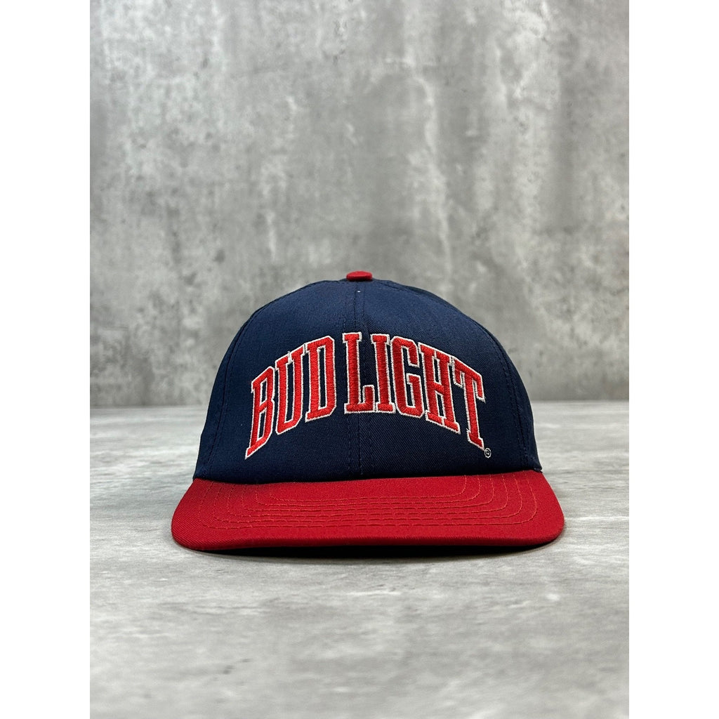 Vintage 90s Bud Light Embroidered Arc Spellout Beer Promo Snapback Hat OSFA