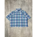 Vintage Chaps Plaid Print Short Sleeve Reworked Cropped Button Up Shirt Sz Large