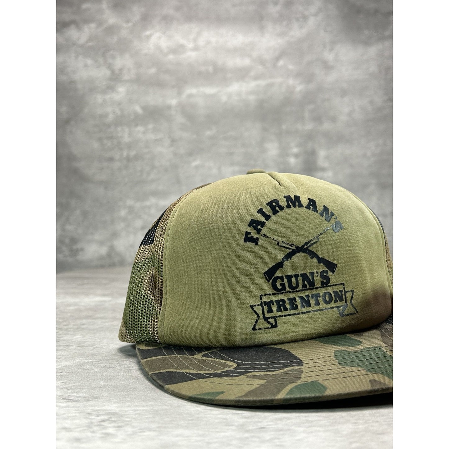 Vintage 80s Fairmans Guns Hunting Camo Graphic Trucker Snapback Hat OSFA