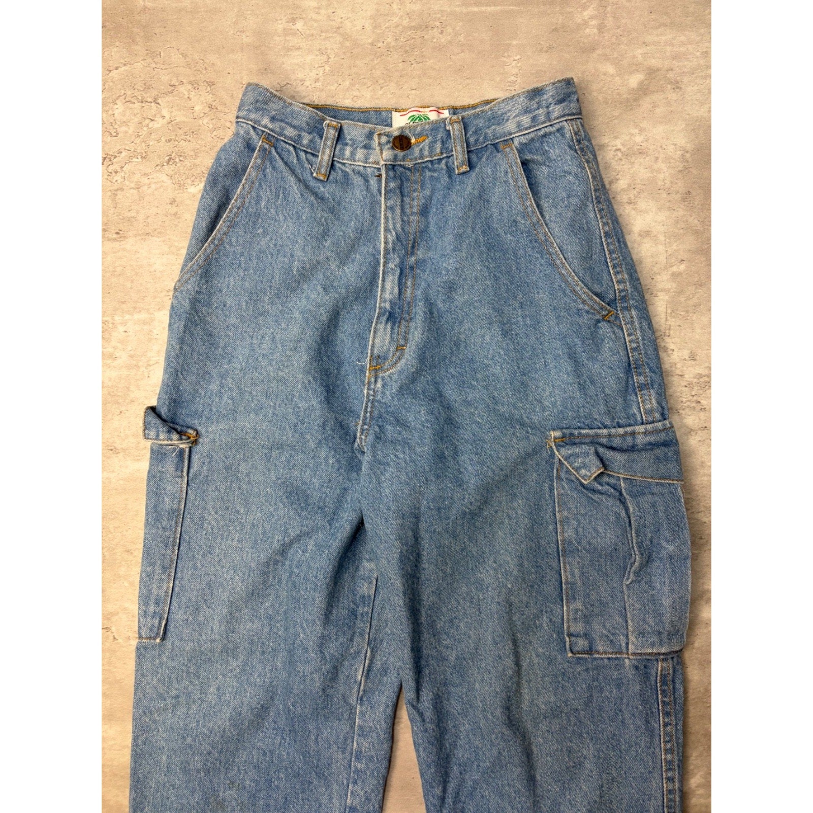Vintage 90s Womens Palmettos Medium Wash Denim Cargo Pants Size 25