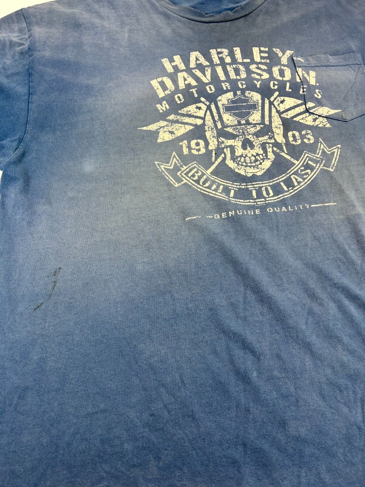 Harley Davidson Motorcycles Skull Graphic Spell Out T-Shirt Size 2XL Blue