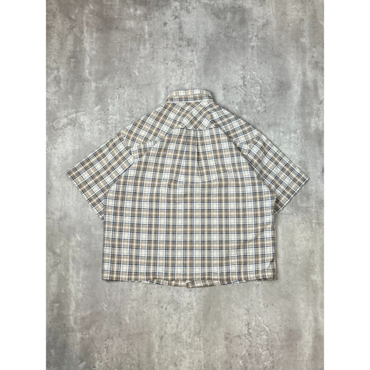 Vintage 90s Crocodile Plaid Print Reworked Cropped Button Up Shirt Size Large