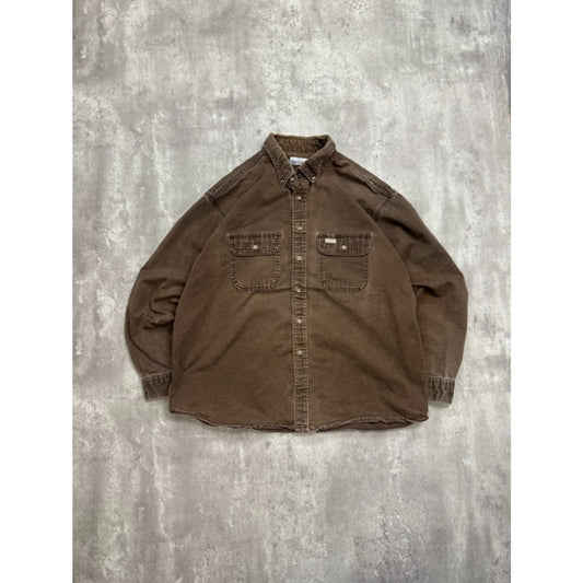 Vintage Carhartt Canvas Workwear Long Sleeve Button Up Shirt Size 2XL Brown