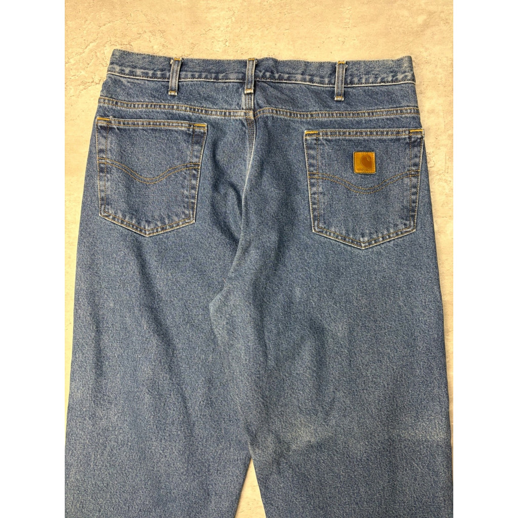 Vintage Carhartt Plaid Lined Relaxed Fit Dark Wash Denim Pants Size 35
