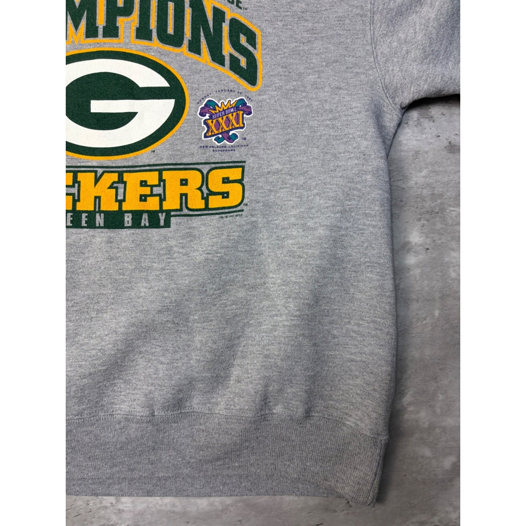 Vintage 1997 Green Bay Packers NFL NFC Champs Arc Spellout Sweatshirt Size XL