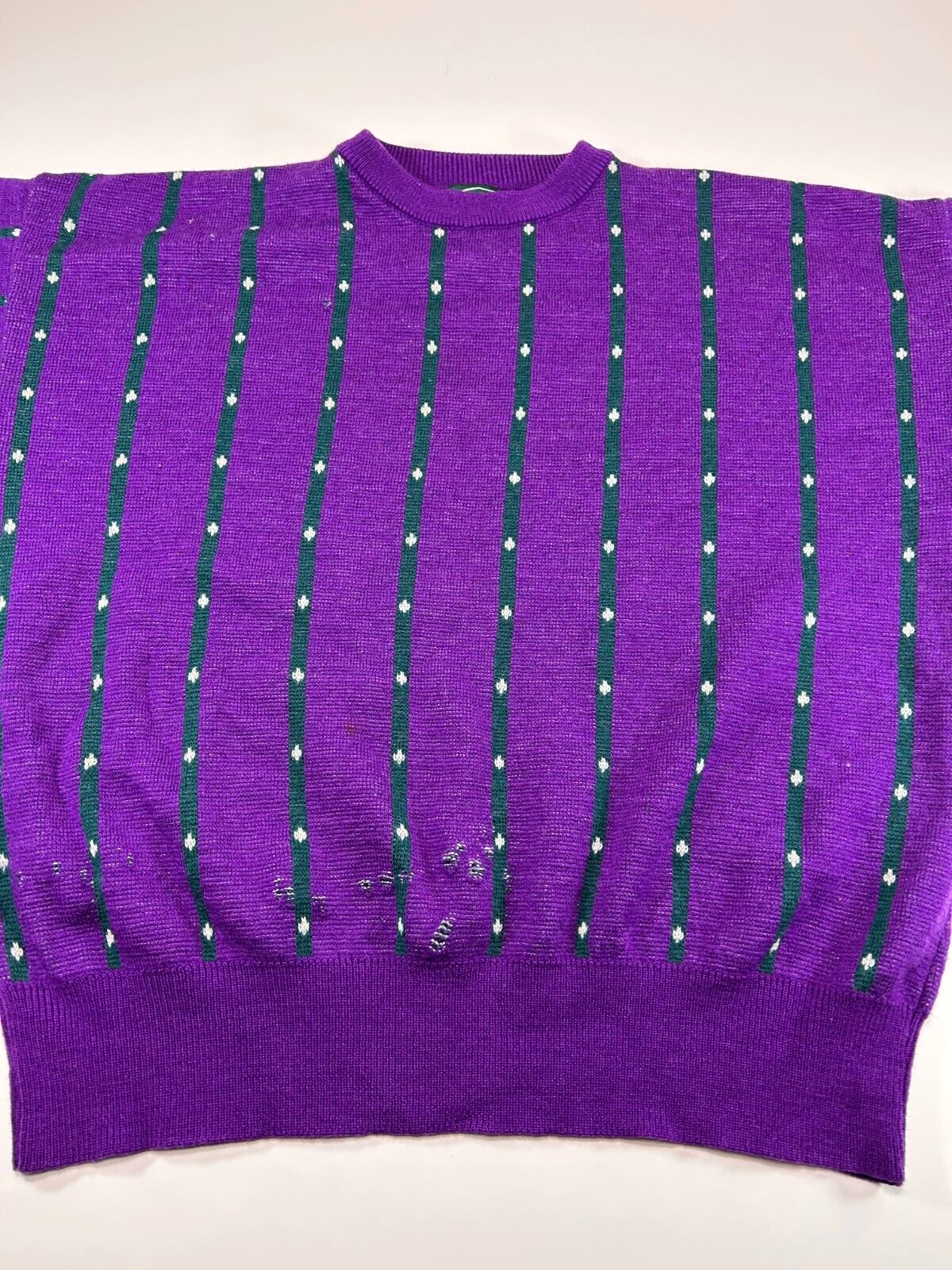 Vintage 90s IZOD Dotted Stripe Pattern Pullover Knit Sweater Size Large Purple