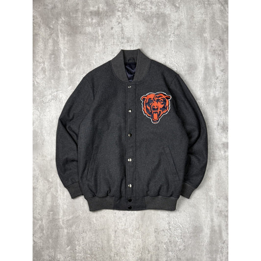 Chicago Bears NFL Embroidered Logo Football Bomber Jacket Size Large Gray