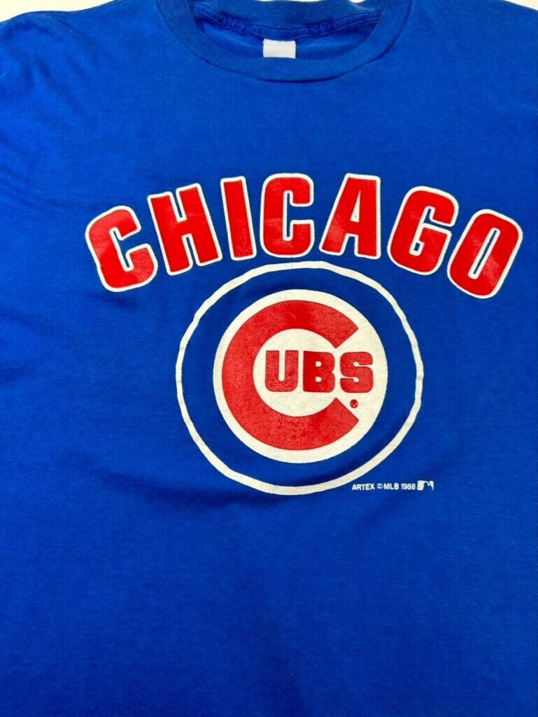 Vintage 1988 Chicago Cubs MLB Graphic Logo Spellout T-Shirt Size Large 80s