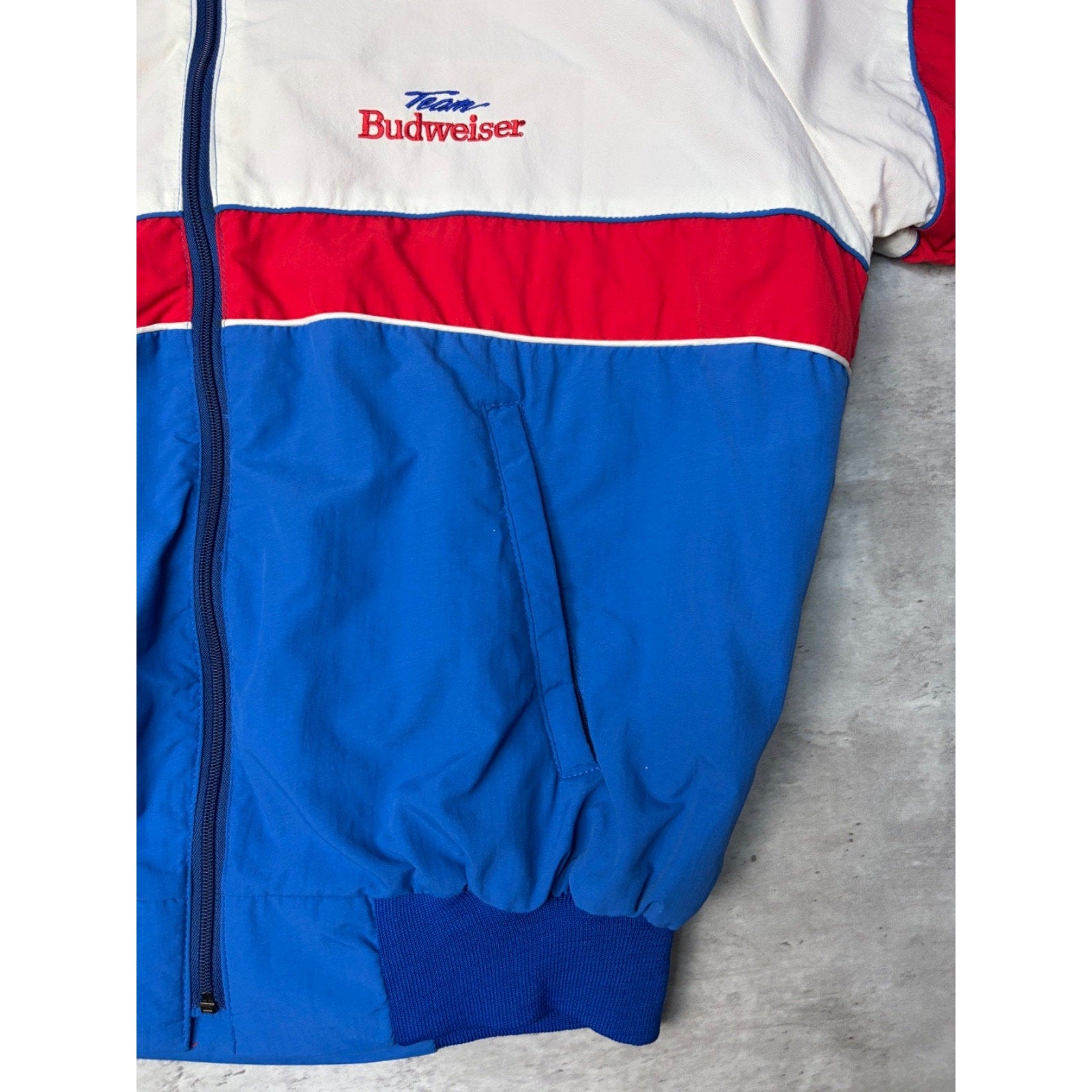 Vintage 90s Team Budweiser Nascar Team Full Zip Bomber Jacket Size XL