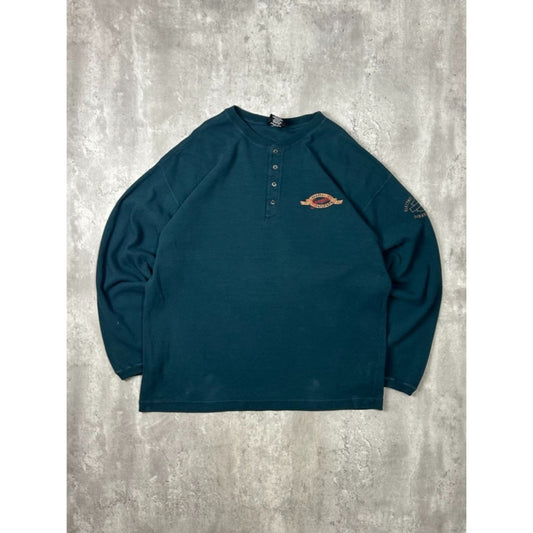 Vintage Harley Davidson Embroidered 1/4 Button Long Sleeve T-Shirt Size XL
