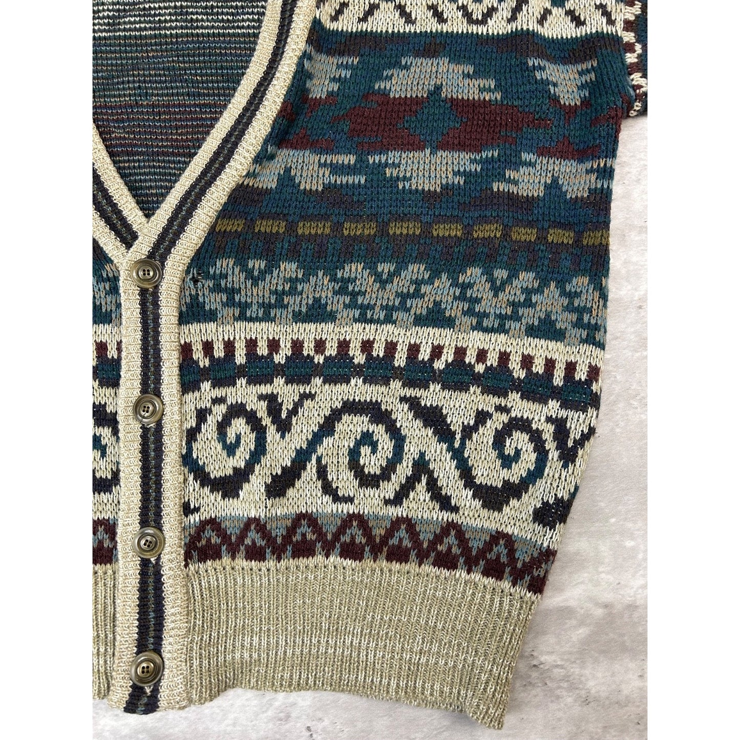 Vintage 90s Design Crew Abstract Striped Knit Cardigan Sweater Size Large