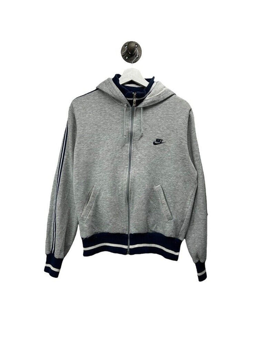 Vintage 80s Nike Embroidered Logo Full Zip Hooded Sweatshirt Size Medium